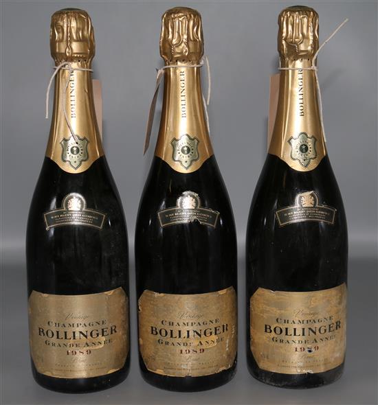 3 bottles of Bollinger Grande Annee champagne 1989